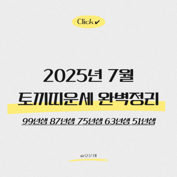  2025년 7월 토끼띠운세 완벽정리 (99년생 87년생 75년생 63년생 51년생)
