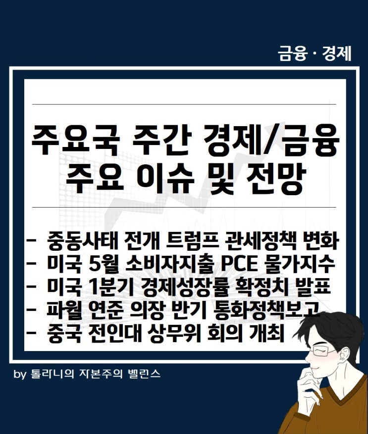미국 파월 연준 의장 의회서 통화 정책보고, 5월 PCE 물가지수 등 미국 및 주요 국가 주간 경제·금융 주간 일정
