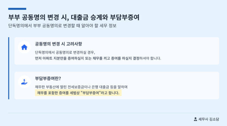  부부 공동명의 변경 시, 대출금 승계와 부담부증여