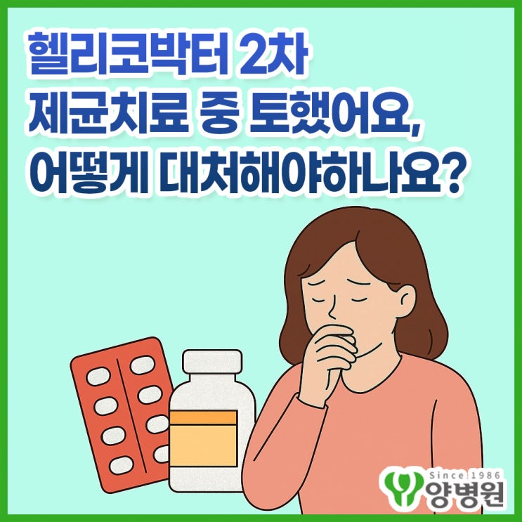  헬리코박터 2차 제균치료 중 토했어요, 약 중단해도 되나요? - 꿀팁부터 대처방법 3차치료까지 알려드립니다.