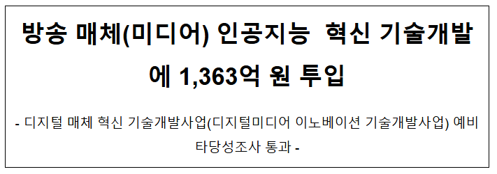 방송<b>미디어</b> AI<b>혁신</b> 기술개발에 1,363억원 투입
