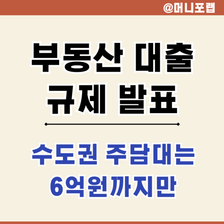부동산 주담대 대출 규제 정책 발표 - 주택담보대출 한도 수도권 6억원까지
