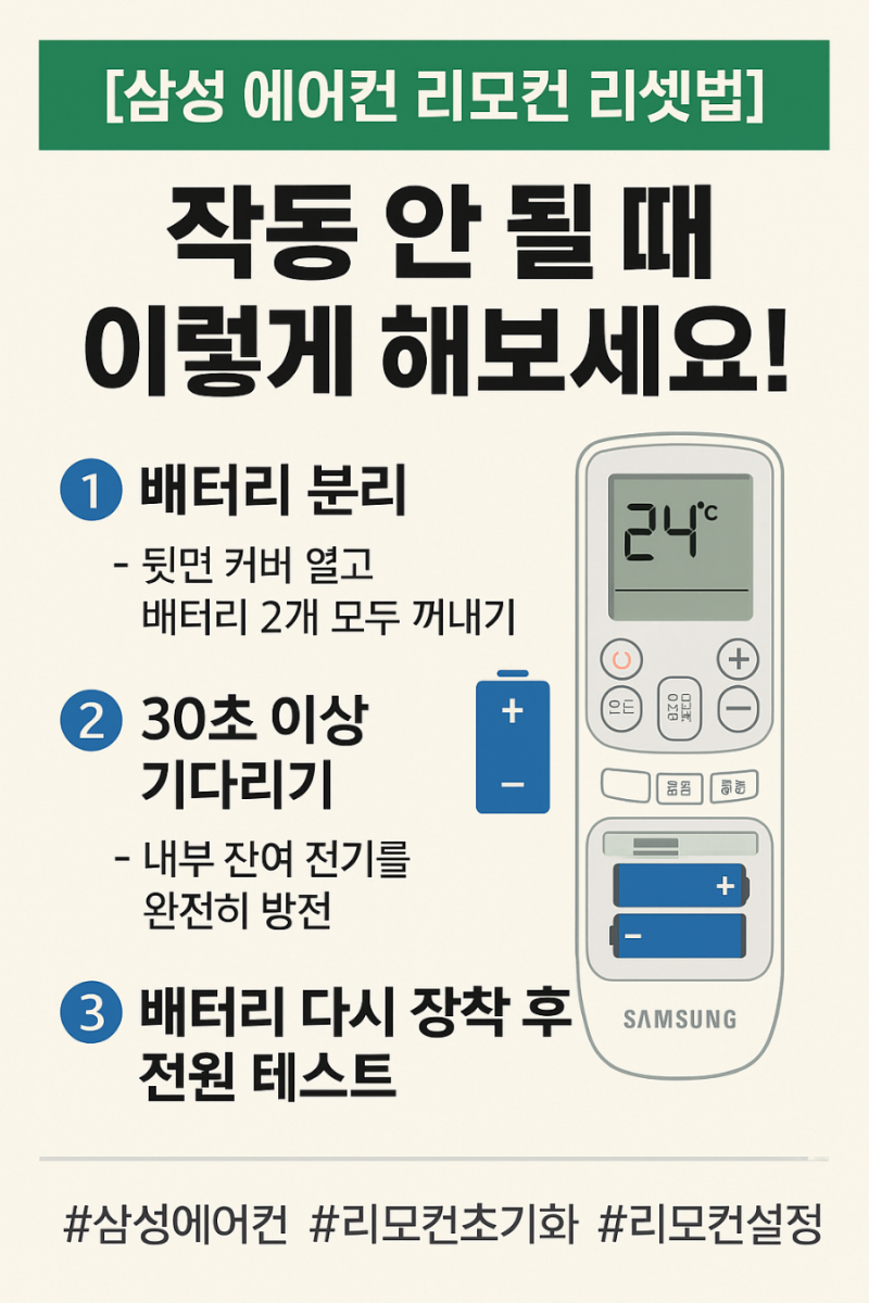 [삼성 에어컨 리모컨 초기화] 작동 안 될 때 리셋 & 설정 방법 총정리 (실사용자 가이드)