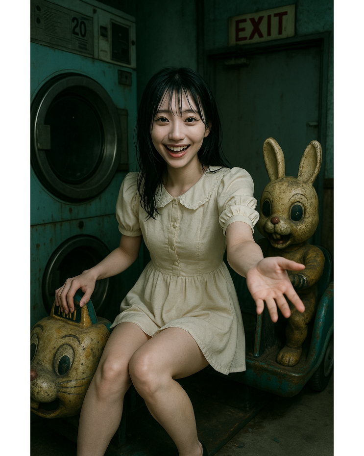  세탁소 안 광기의 소녀 일러스트