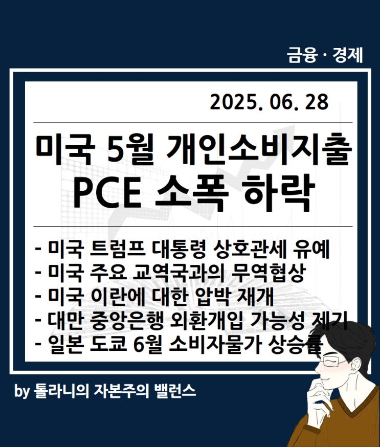 미국 트럼프 대통령 상호 관세 코에 걸면 코걸이, 귀에 걸면 귀걸이, 5월 개인소비지출 소폭 상승 등 주요 국가 경제·금융 동향
