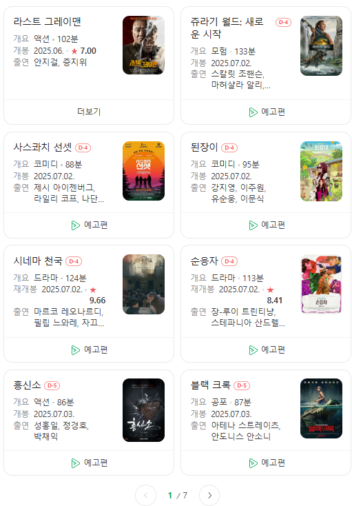  25년 7월 극장 개봉 예정 영화