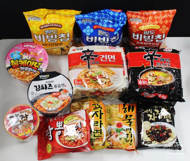 GS25 오모리 김치즈볶음면, 신라면 건면, 블랙, 볼케이노 까르보나라 왕컵 ,새롬식품 감자라면, 감자해물맛라면, 짬뽕라면, 감자라면 컵 / 2025.06.29 /피키의 라면 창고