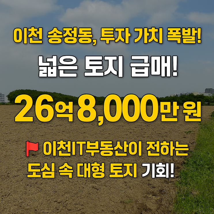   이천 송정동, 투자 가치 폭발! 넓은 토지 급매! (26억 8,000만 원) 