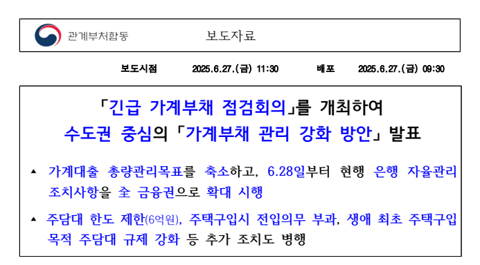  628부동산대책 가계대출규제 한번에 정리