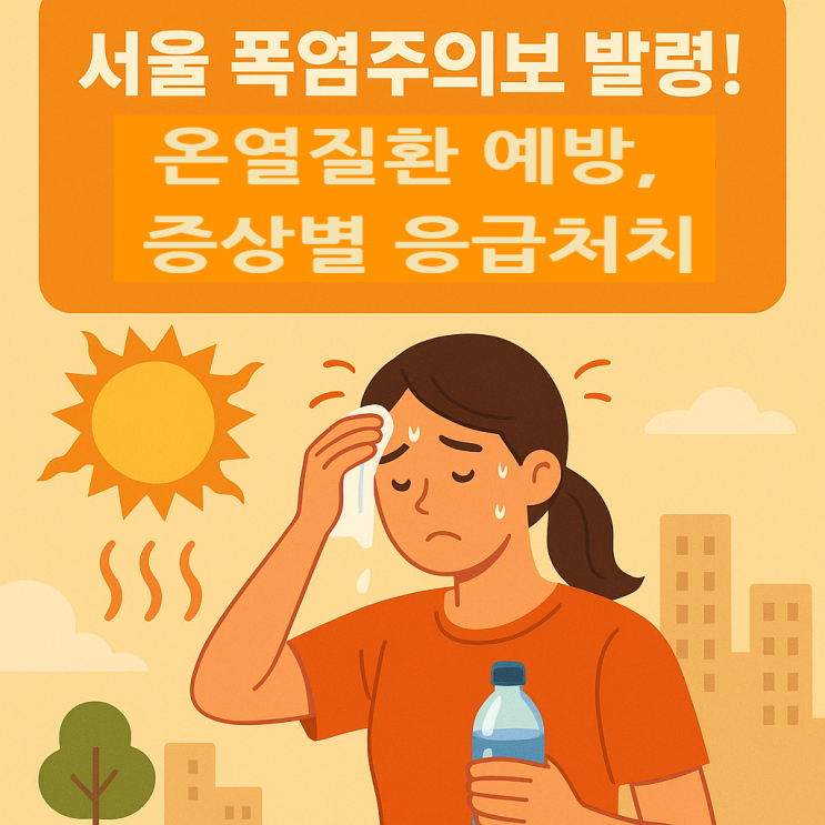 <b>서울 폭염</b>주의보 발령! 온열질환 예방, 증상별 응급처치,꼭... 