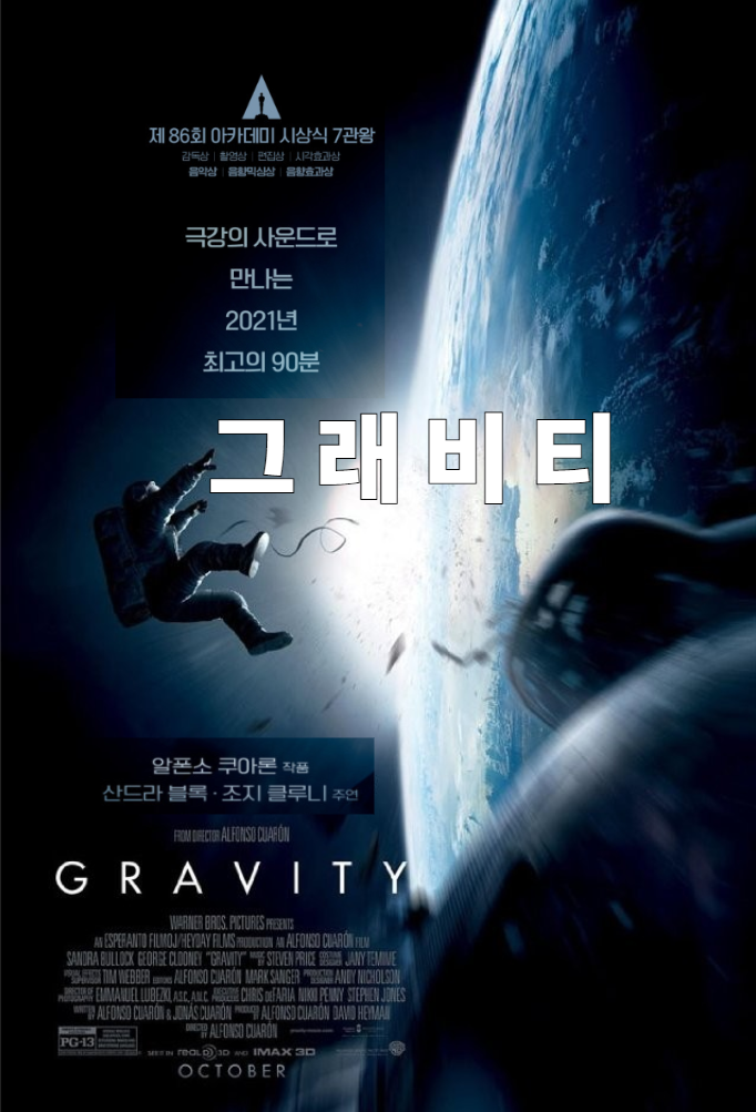  그래비티 줄거리 후기 결말 평점 해석 예고편 정보, 생존영화 SF 스릴러 (2013) 우주에서 펼쳐진 생존의 서사, 산드라블록 조지클루니