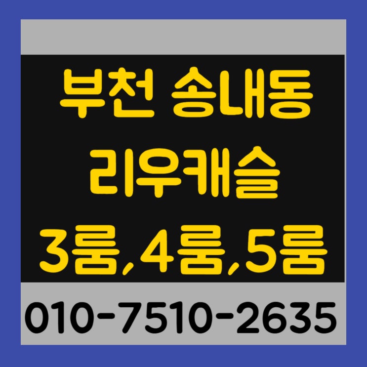  부천 송내동 리우캐슬 3룸, 4룸, 5룸 신축빌라 최저실입주금