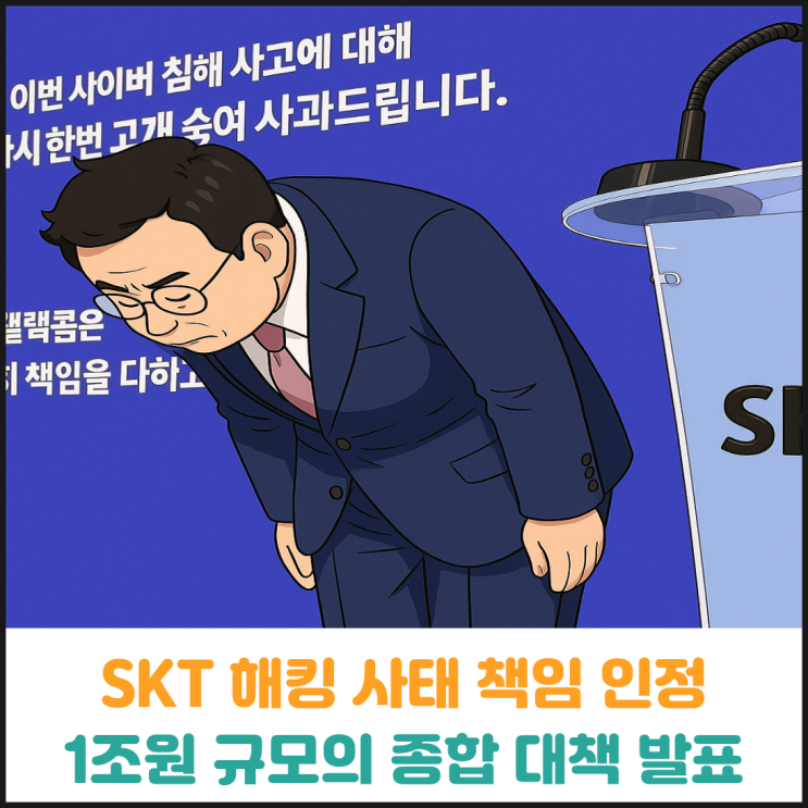 SKT 해킹 사태 책임 인정, 1조원 규모의 종합 대책 발표 SKT 해킹 사태 책임 인정, 1조원 규모의 종합 대책 발표