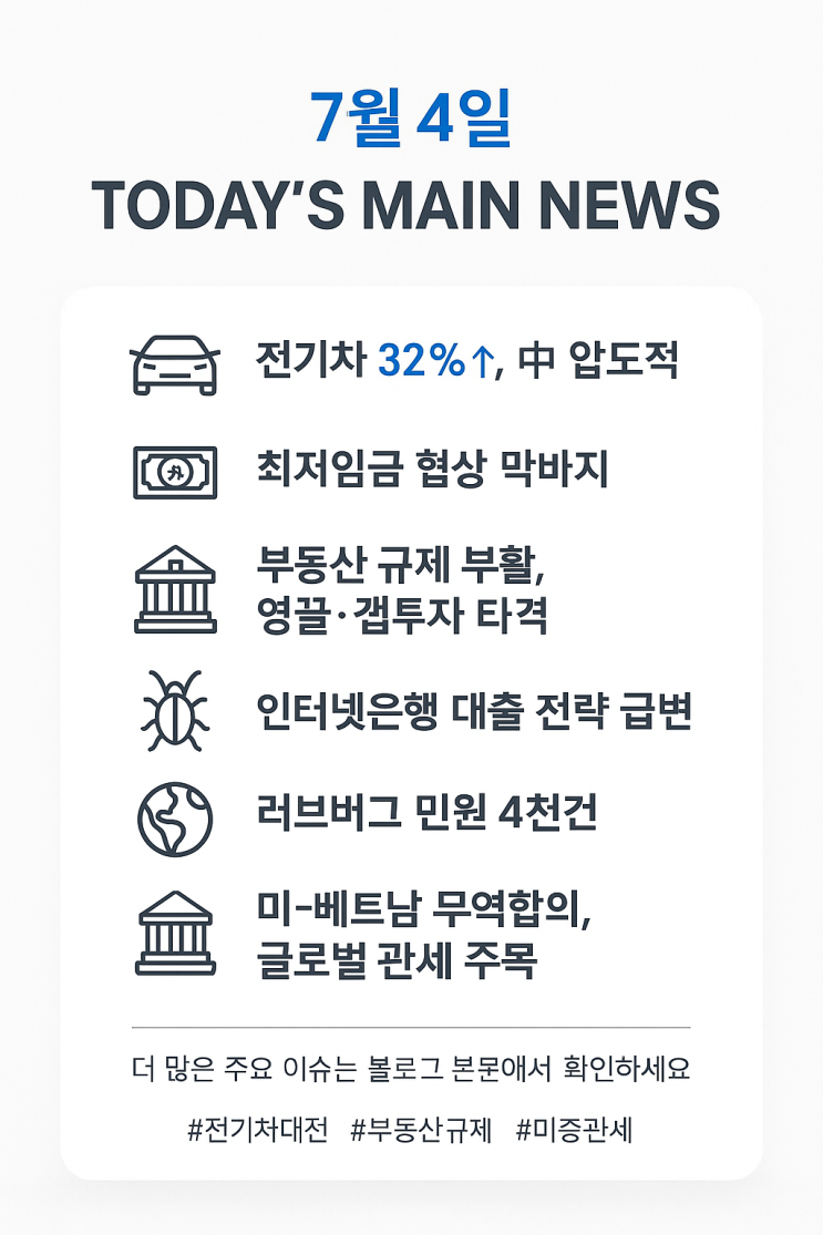 "中 전기차 폭주·집값 영끌·관세 폭탄…7월 첫째주 대한민국... 