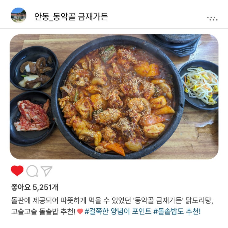   닭도리탕부터 돌솥밥까지 완벽했던️ 안동 맛집 "동악골 금재가든" 방문 후기