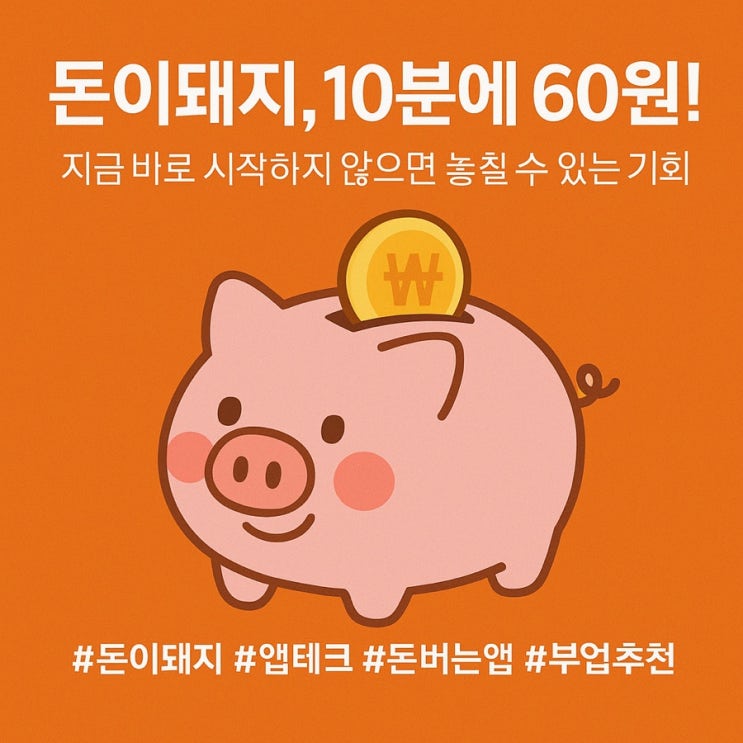  10분에 60원! 돈이돼지 지금 바로 시작하지 않으면 놓칠 수 있는 기회 (추천코드 : D13C6E)