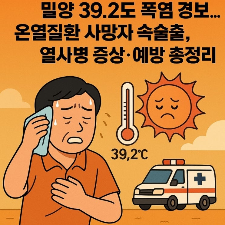 밀양 39.2도 <b>폭염</b> 경보! <b>온열질환</b> 사망자 <b>속출</b> [열사병 증상... 