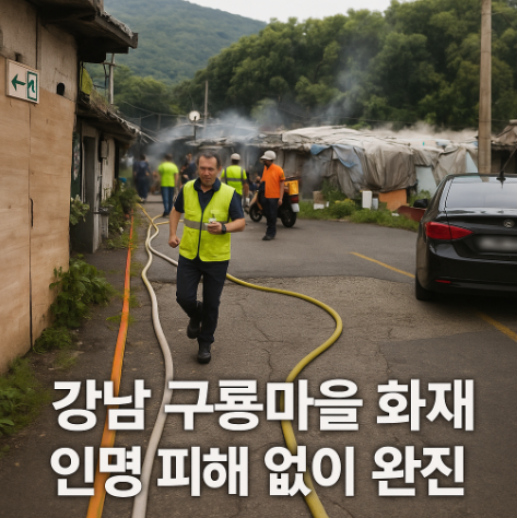 강남 <b>구룡마을 화재</b>, 인명 피해 없이 1시간 30분 만에 <b>진압</b>!