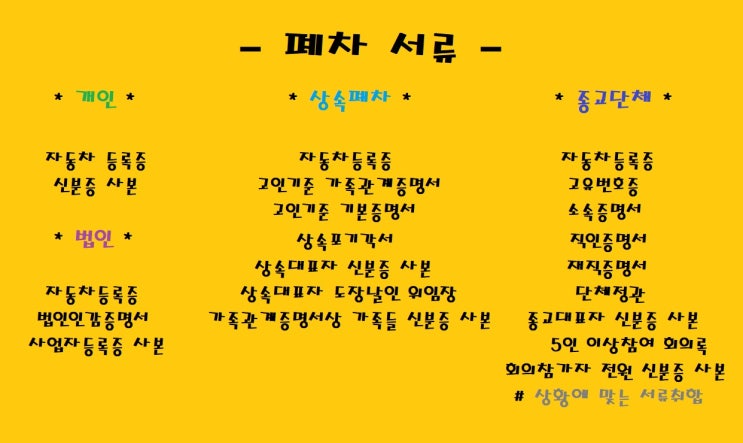  대구폐차장 모든 상황별 폐차서류 완벽 정리