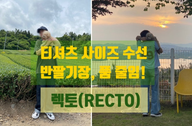  렉토 (RECTO) 반팔 티셔츠 수선 전후 착용샷! 사이즈, 기장 수선 방법과 TIP! (앞뒤뜨는 품 잡기)