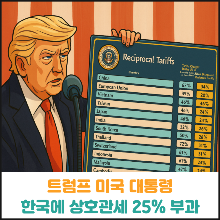  트럼프 미국 대통령, 한국에 상호관세 25% 부과