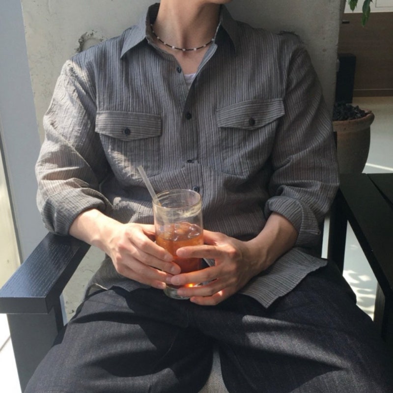 남자 린넨셔츠 브라운 세미오버핏 남성 여름 긴팔셔츠 마남방 댄디룩 데이트룩