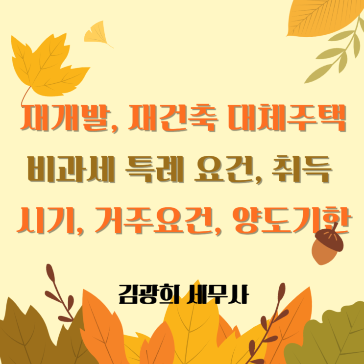  재개발, 재건축 대체주택 비과세 특례 요건, 취득 시기, 거주요건, 양도기한