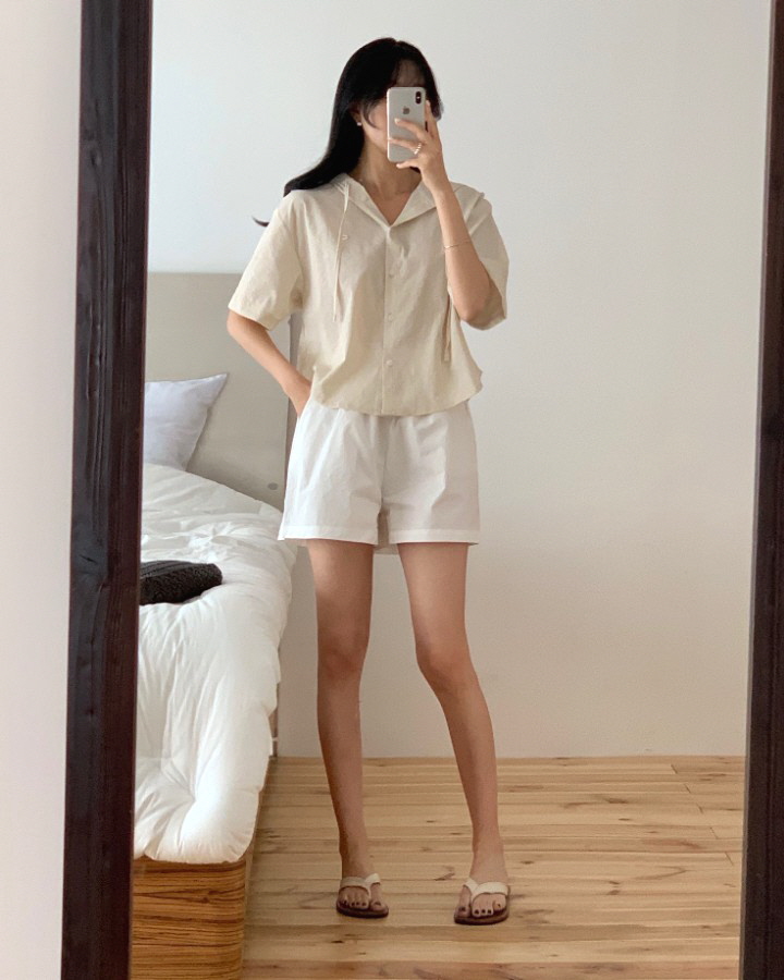  여름 루즈핏 후드 세미크롭 남방 셔츠 – 데일리 꾸안꾸룩 완성!