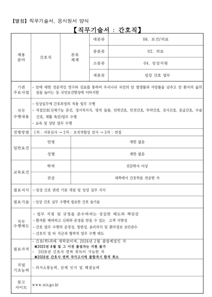  국립암센터 간호사 채용 합격 자소서 예시. pdf