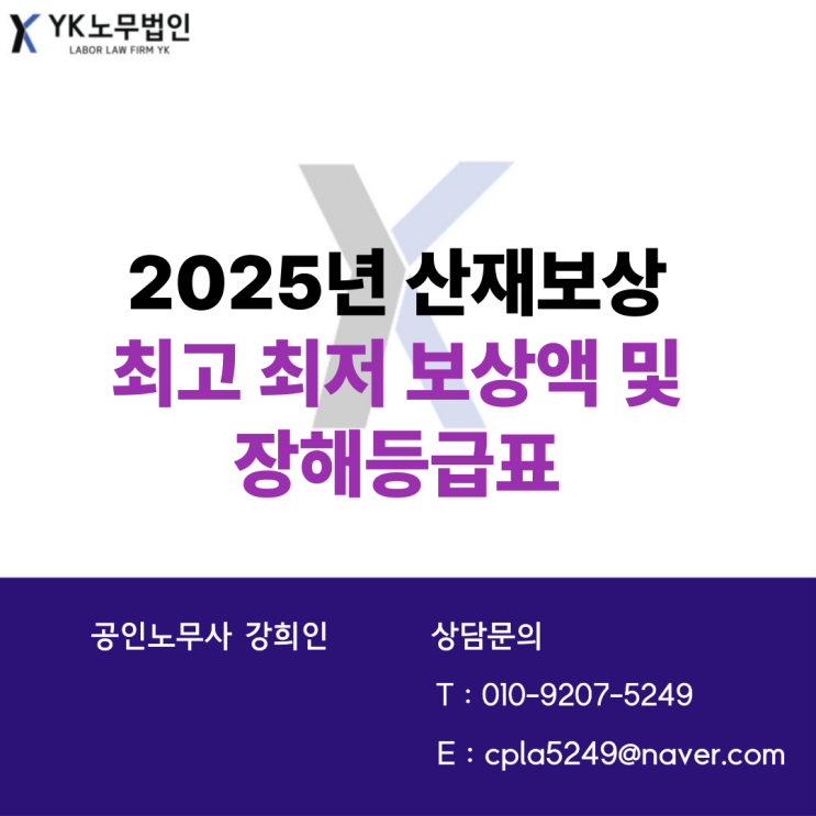  2025년 산재 최고 · 최저보상액 / 장해급여표