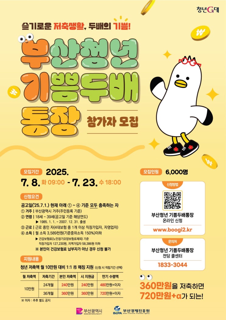  2025 부산청년기쁨두배통장 신청조건, 일정 상세 정보