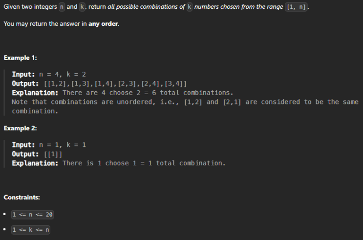  JAVA_LeetCode 77_Combinations