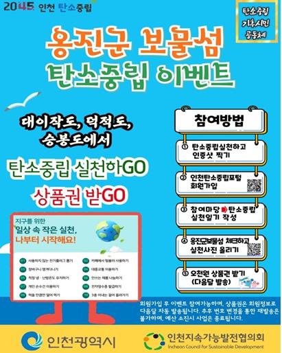 인천시, 탄소 발자국 줄이고 섬도 지킬 보물섬 탄소중립 이벤트 개최