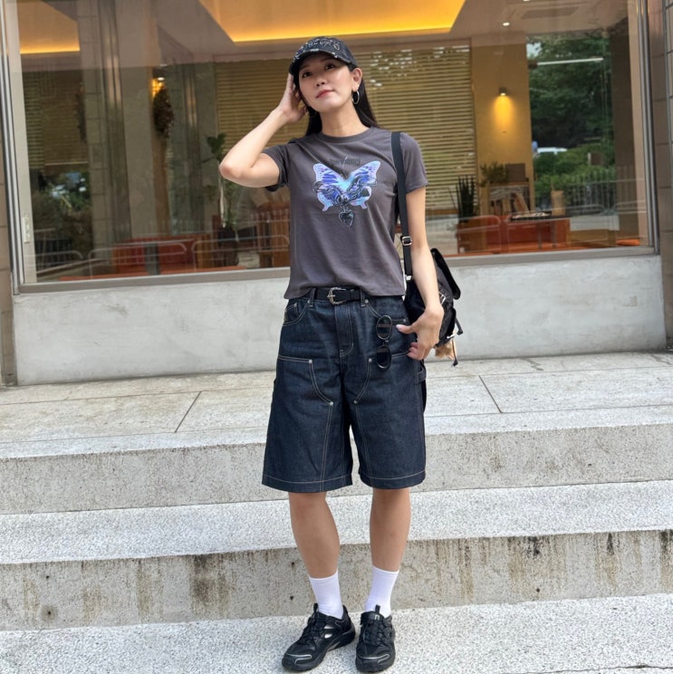  여름 반팔티 카고 버뮤다 팬츠 데님 볼캡! 슈퍼드라이 추천 코디