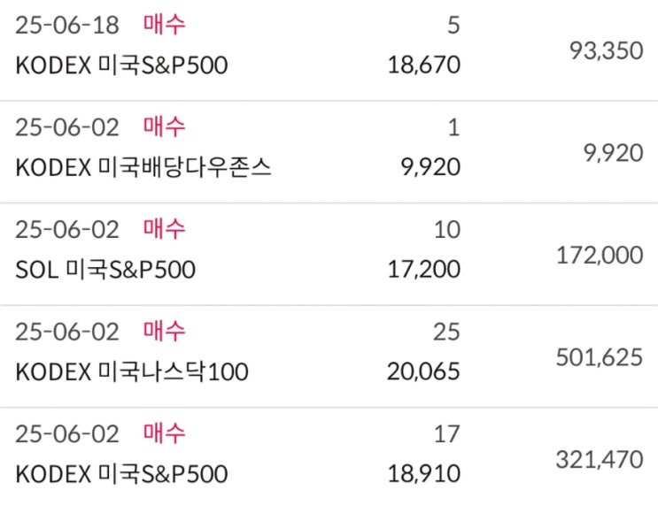  미국ETF 월매수 인증기록 25년 6월
