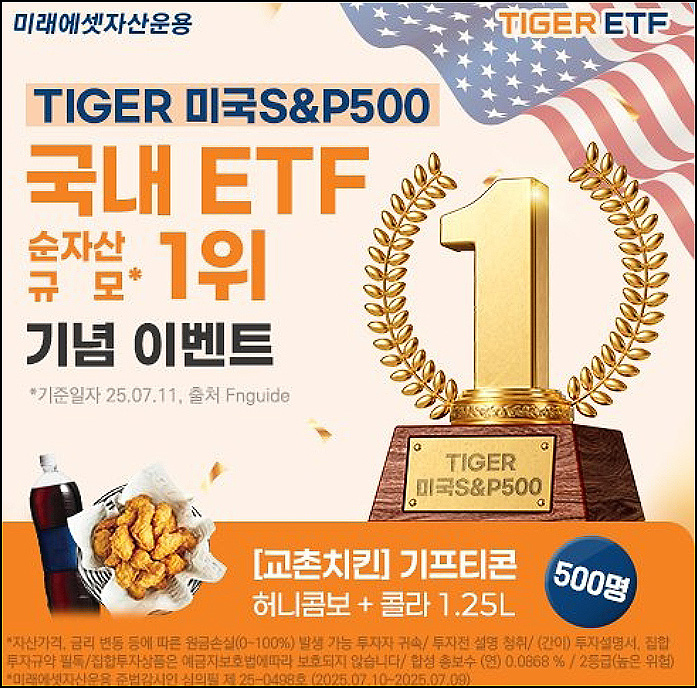  미래에셋 TIGER ETF 퀴즈 이벤트(교촌치킨 500명)추첨~08.08