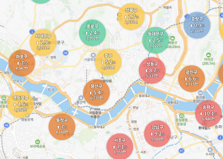  성동구 부동산 시황 :: e편한세상 옥수파크힐스와 행당한진타운 매매와 전세 시세