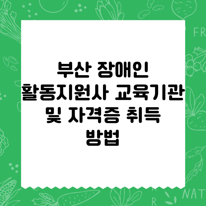 부산 장애인 활동지원사 교육기관 및 자격증 취득 방법