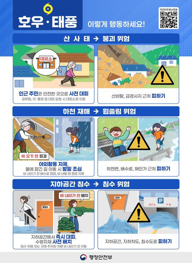  남부지방 150mm 이상 폭우 예보 중대본 1단계 가동