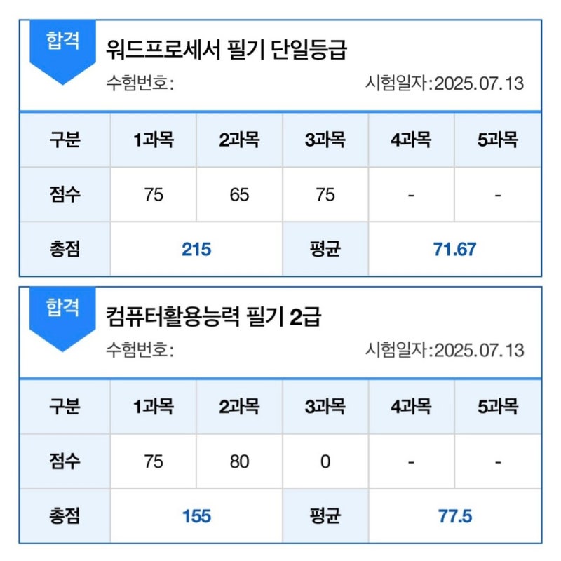 [컴퓨터활용능력 2급, 워드프로세서 필기] 4일컷 독학 후기/컴활 2급, 워드 필기 합격 후기