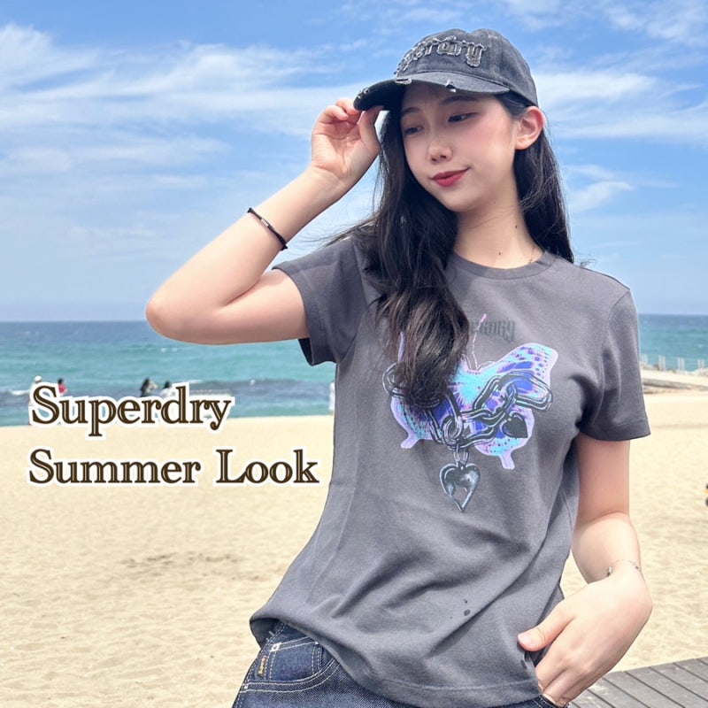 힙한 여름코디 슈퍼드라이 Superdry 반팔 티셔츠 데님 볼캡 카고팬츠 추천