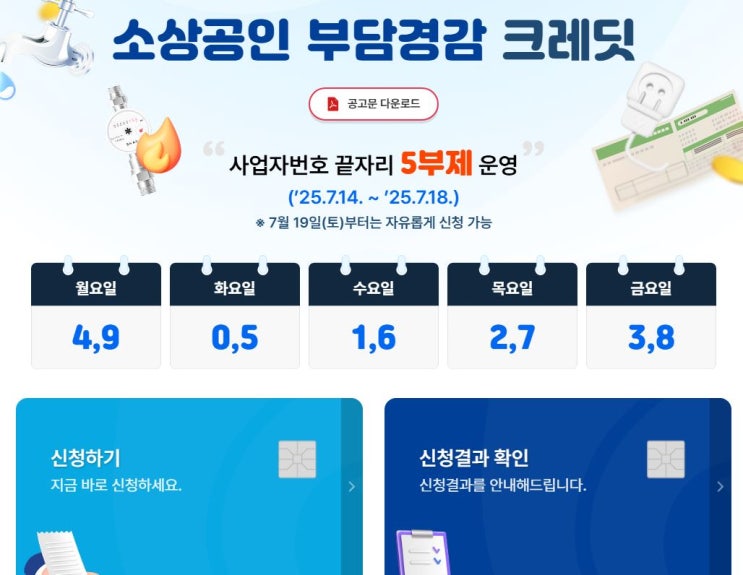  소상공인 부담경감 크레딧 신청 및 대상선정