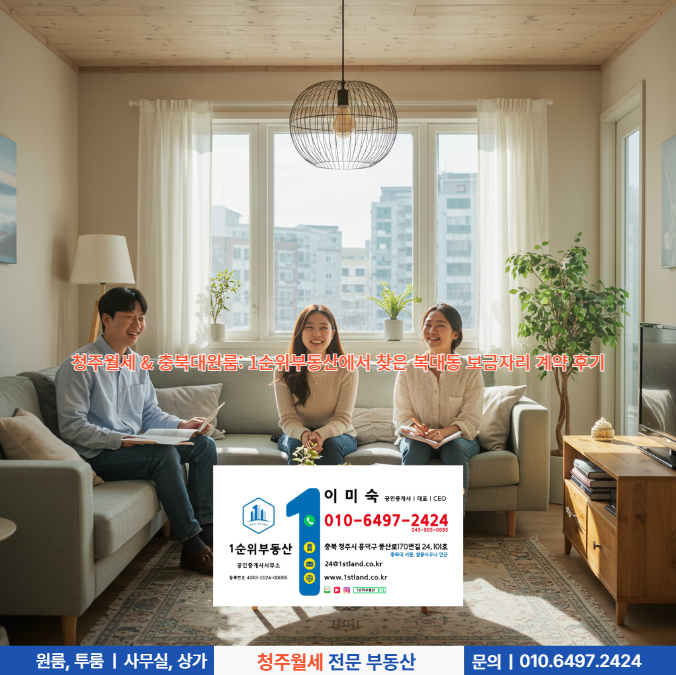  청주월세 & 충북대원룸: 1순위부동산에서 찾은 복대동 보금자리 계약 후기