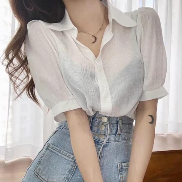  시스루 반팔셔츠 여자 데이트 코디용 추천