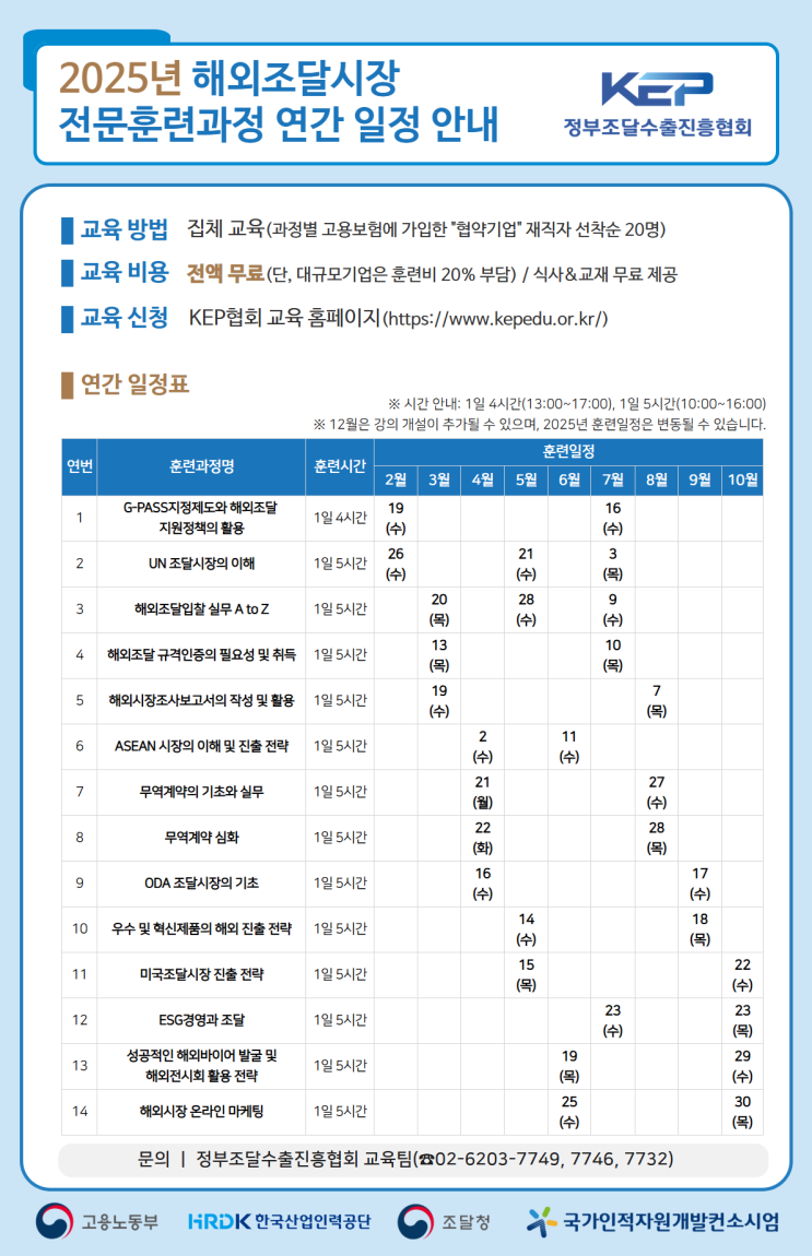  조달수출의 첫걸음, 컨소시엄 협약부터 시작하세요! 2025 해외조달시장전문훈련 연간 일정 공유