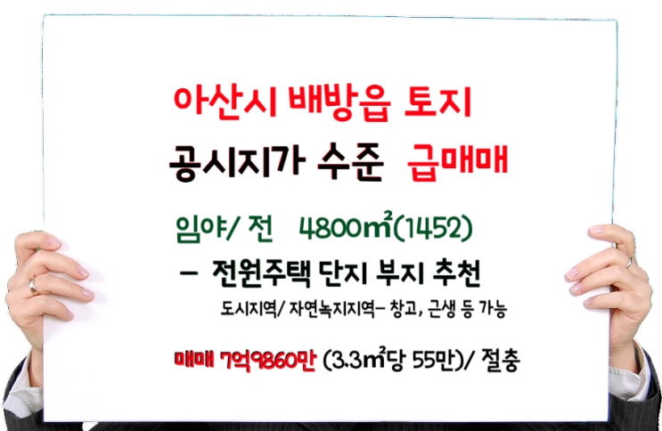  아산시 배방읍 토지 공시지가 수준 급매매_ AI 감정가 절반 4800(1452)