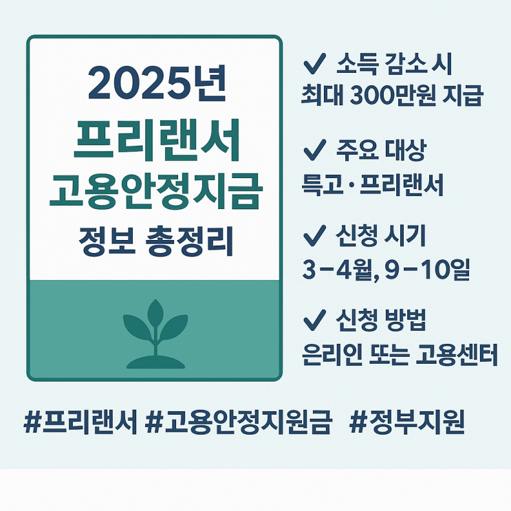  2025 프리랜서 고용안정지원금, 최대 300만 원 지급 (대상·신청방법 총정리)
