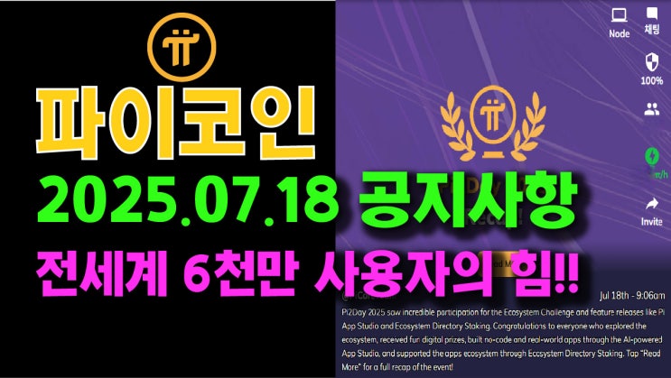  파이코인 2025.07.18 공지사항 전세계 6천만 사용자의 힘!!
