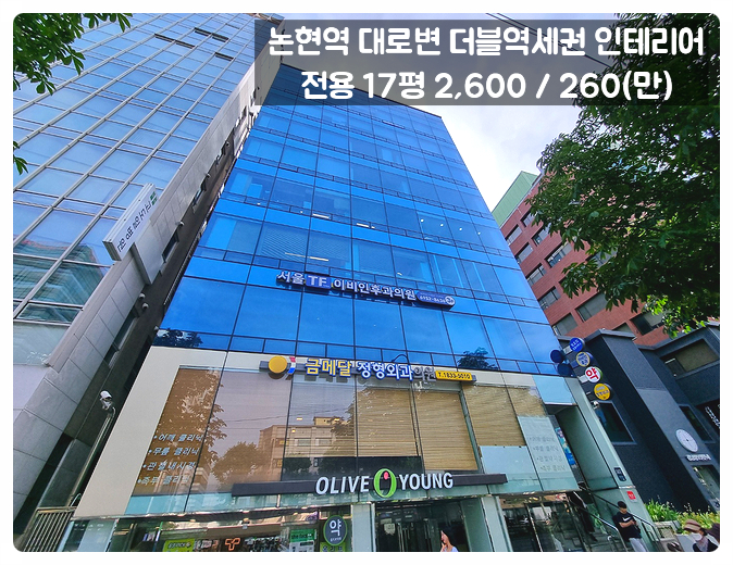  논현역 사무실 임대 강남대로변 더블 역세권 채광 좋은 유리룸