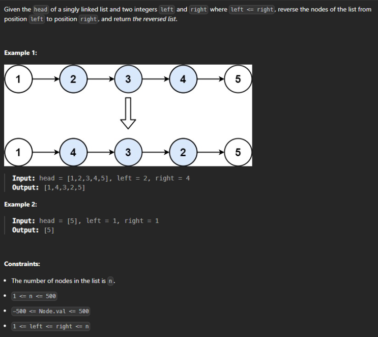  JAVA_LeetCode 92_Reverse Linked List II